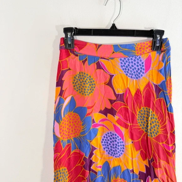 Farm Rio Vibrant Multicolor Sunflower Floral Print Midi Skirt XS - Picture 3 of 13